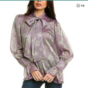 New Alexis Bow Top Blouse in Lilac Stripes